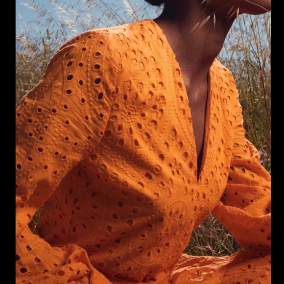 NWT Zara embroidered openwork neon orange dress bloggers fave. - Picture 10 of 14